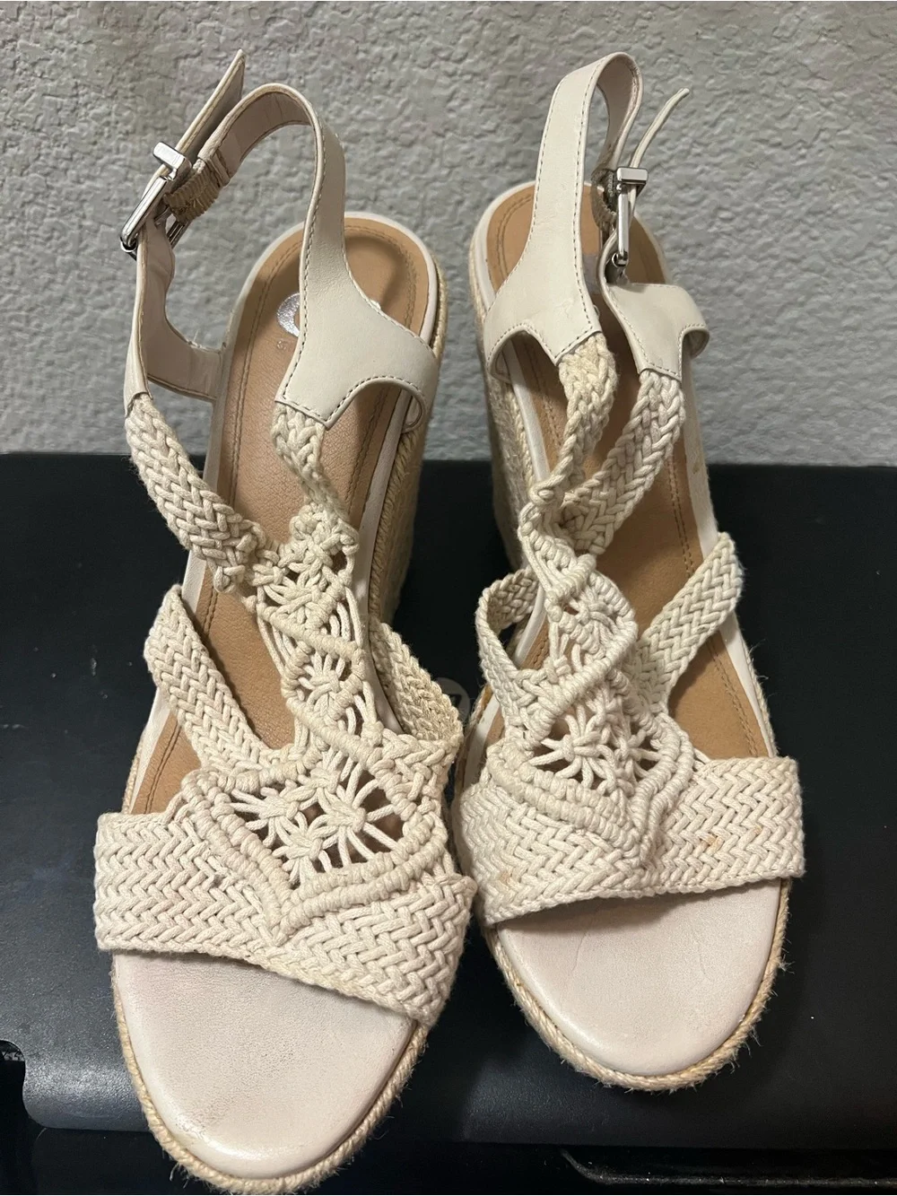 Gianni Bini Neutral Cream Braided Espadrille Wedge Sandals